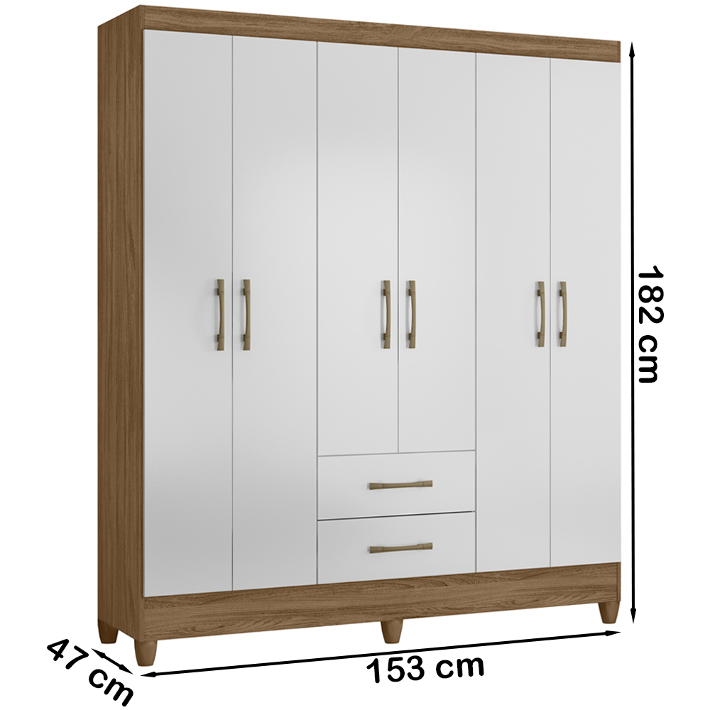Guarda Roupa 6 Portas 9530 Naturale Branco Moval