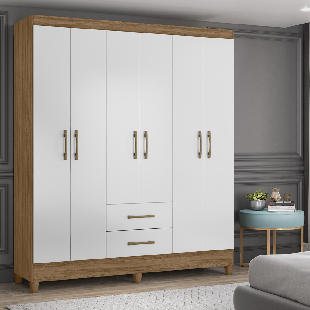 Guarda Roupa 6 Portas 9530 Naturale Branco Moval