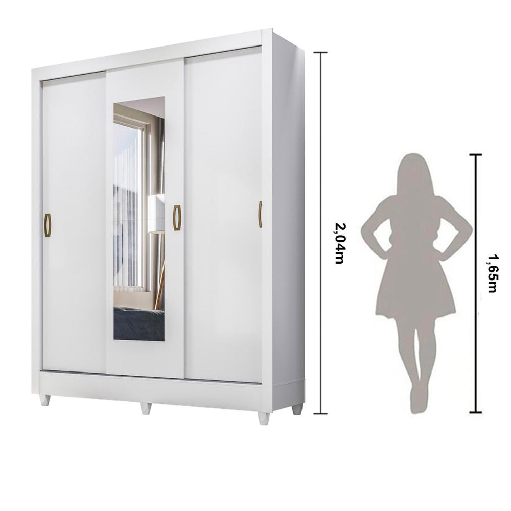 Guarda Roupa Casal 3 portas deslizante com espelho Branco Bolivia - Moval
