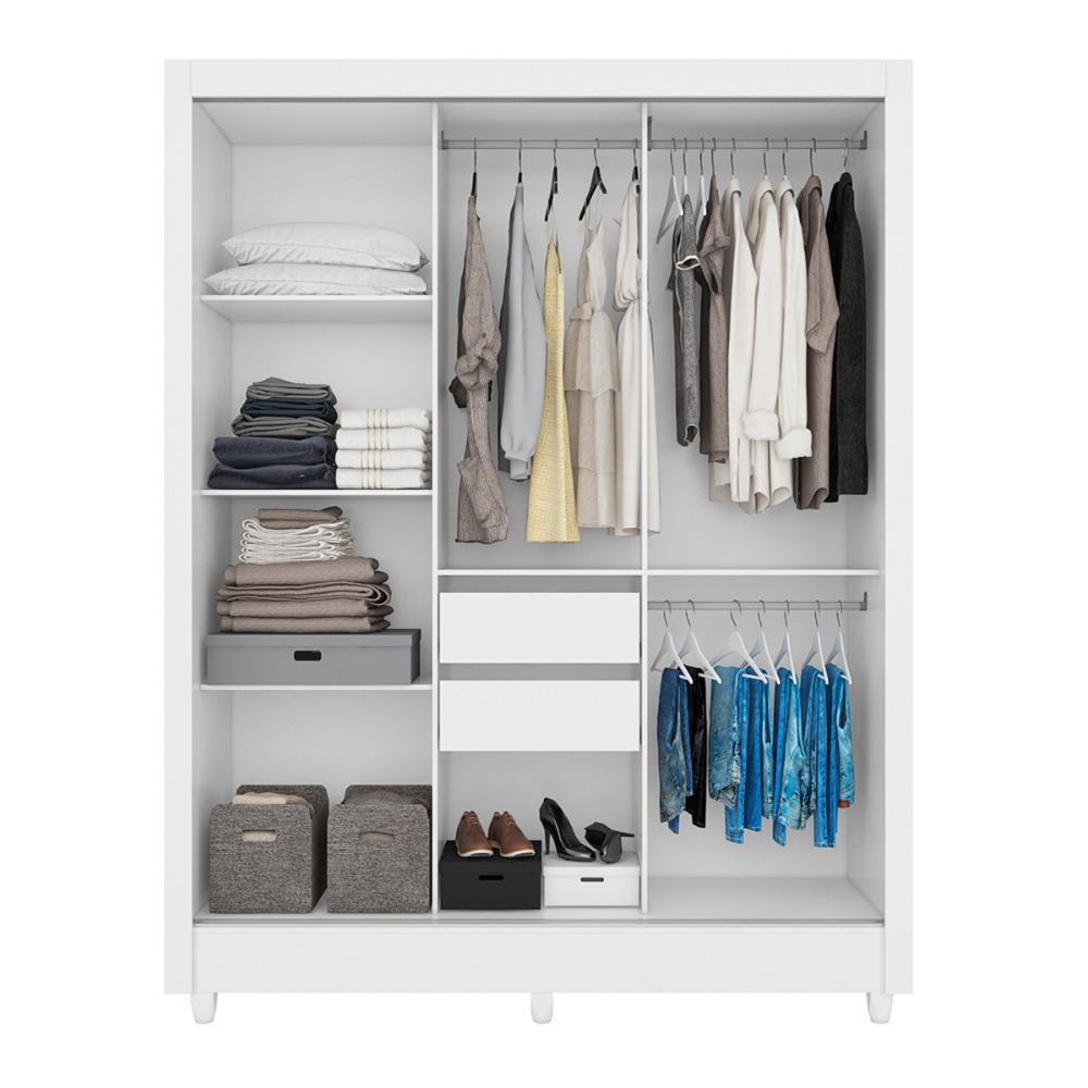 Guarda Roupa Casal 3 portas deslizante com espelho Branco Bolivia - Moval