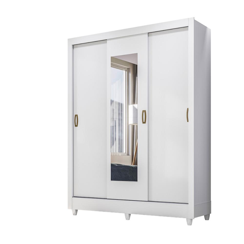Guarda Roupa Casal 3 portas deslizante com espelho Branco Bolivia - Moval