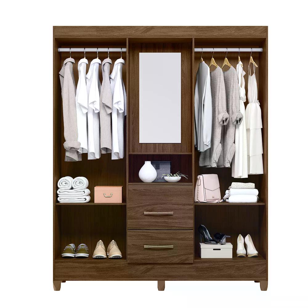 Guarda Roupa Casal 4 Portas 2 Gavetas Niteroi - Nogueira