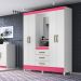 Guarda Roupa Casal 4 portas com espelho 3 gavetas Capri - Branco / Rosa