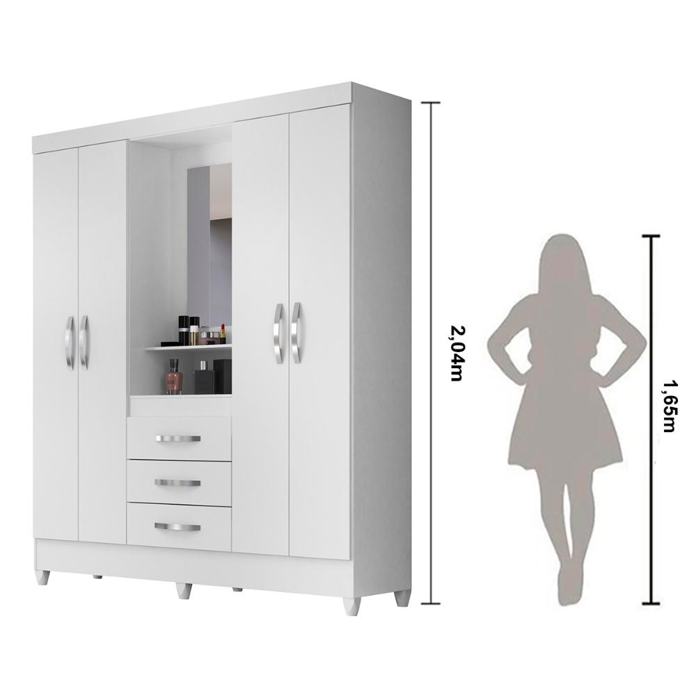 Guarda Roupa Casal 4 portas com espelho 3 gavetas Capri - Branco / Rosa