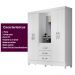 Guarda Roupa Casal 4 portas com espelho 3 gavetas Capri - Branco / Rosa
