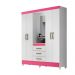 Guarda Roupa Casal 4 portas com espelho 3 gavetas Capri - Branco / Rosa