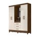 Guarda Roupa Casal 4 portas com espelho 3 gavetas Capri - Castanho Wood / Baunilha