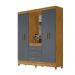 Guarda Roupa Casal 4 portas com espelho 3 gavetas Capri - Freijo / Cinza