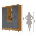 Guarda Roupa Casal 4 portas com espelho 3 gavetas Freijo / Cinza Capri - Moval