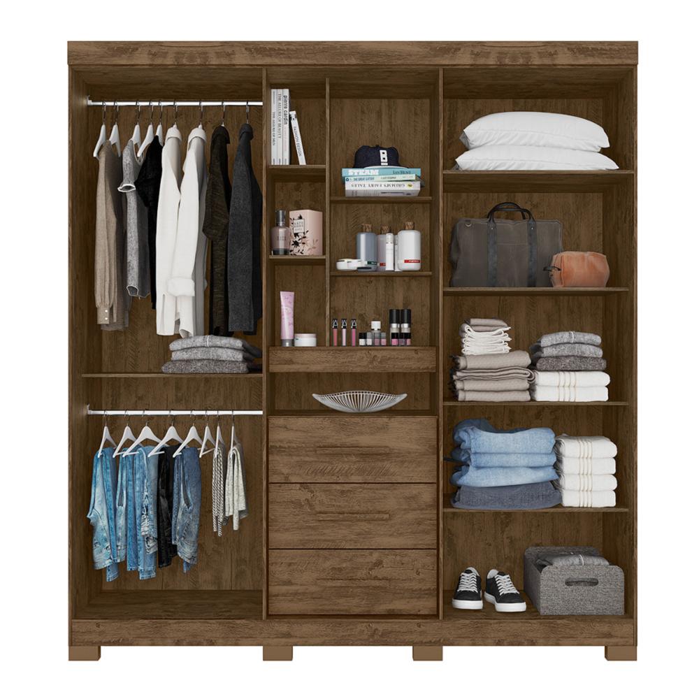 Guarda Roupa Casal 4 portas com espelho e 3 gavetas Eldorado - Castanho Wood