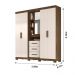 Guarda Roupa Casal 4 portas com espelho e 3 gavetas Eldorado - Castanho Wood / Baunilha