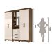Guarda Roupa Casal 4 portas com espelho e 3 gavetas Eldorado - Castanho Wood / Baunilha