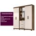 Guarda Roupa Casal 4 portas com espelho e 3 gavetas Eldorado - Castanho Wood / Baunilha