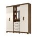 Guarda Roupa Casal 4 portas com espelho e 3 gavetas Eldorado - Castanho Wood / Baunilha