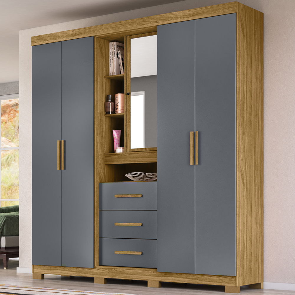 Guarda Roupa Casal 5 Portas 9070 Freijo Cinza Moval