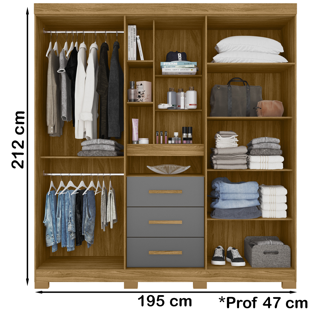 Guarda Roupa Casal 5 Portas 9070 Freijo Cinza Moval