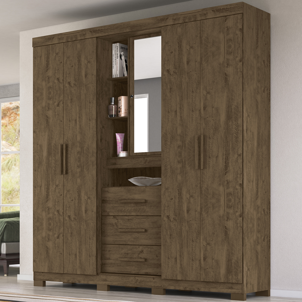 Guarda Roupa Casal 5 Portas 9073 Castanho Wood Moval