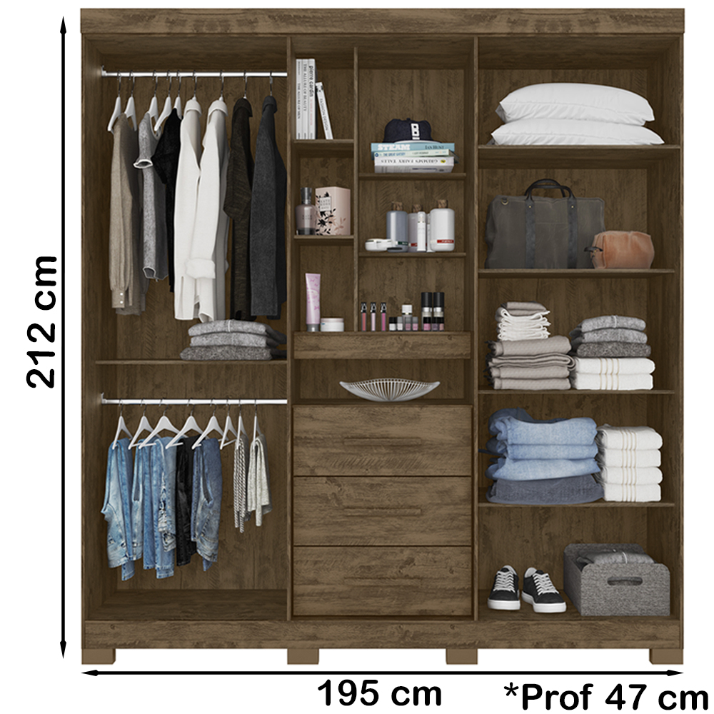 Guarda Roupa Casal 5 Portas 9073 Castanho Wood Moval