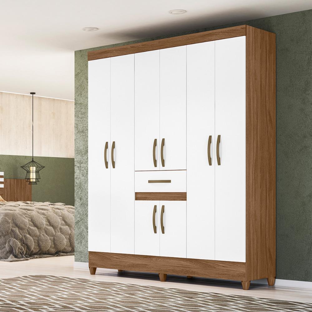 Guarda Roupa Casal 6 Portas 1 gaveta Portugal - Naturale / Branco
