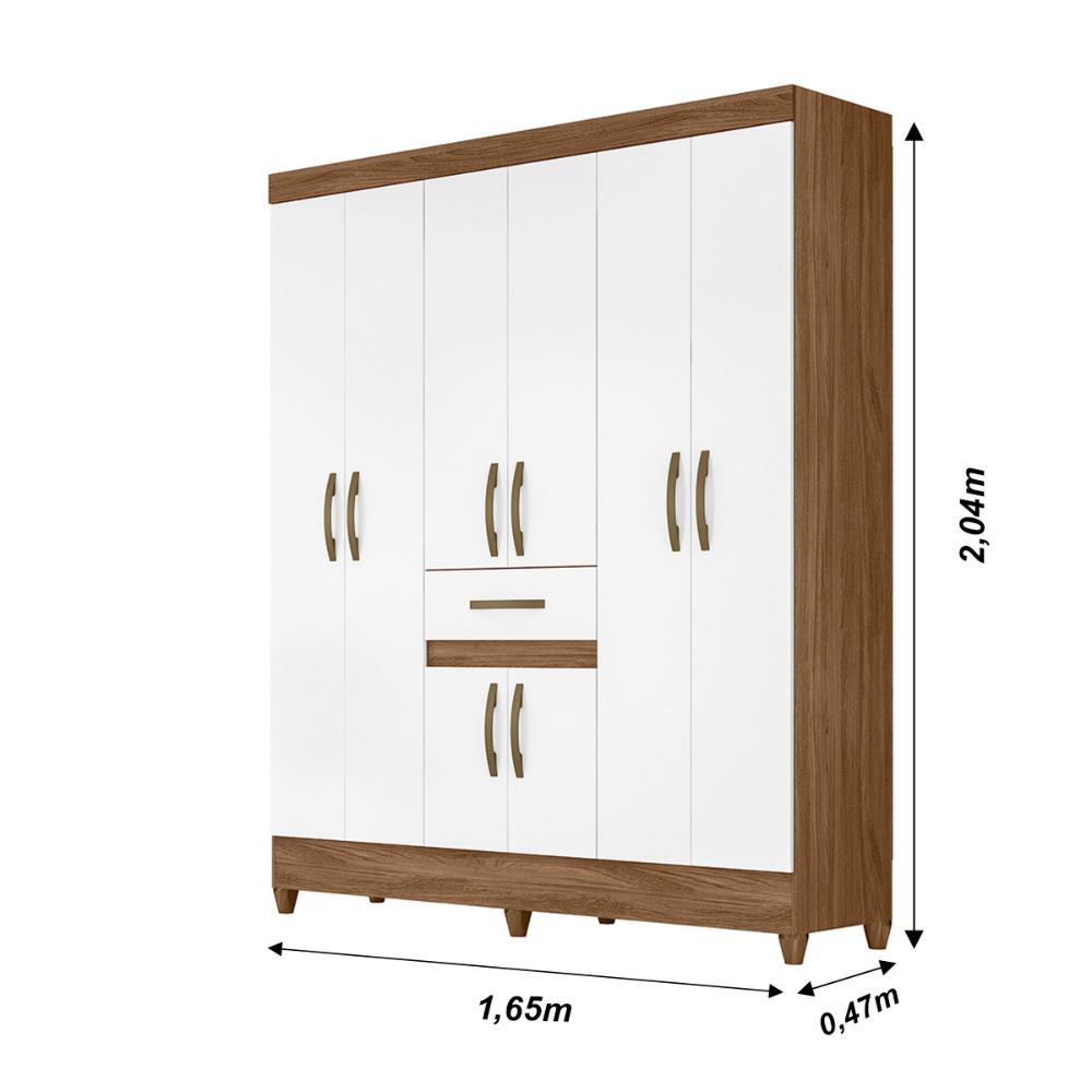 Guarda Roupa Casal 6 Portas 1 gaveta Portugal - Naturale / Branco