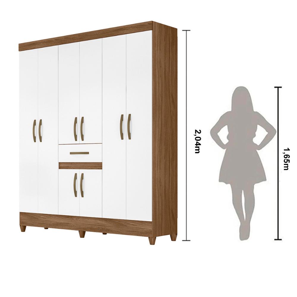 Guarda Roupa Casal 6 Portas 1 gaveta Portugal - Naturale / Branco