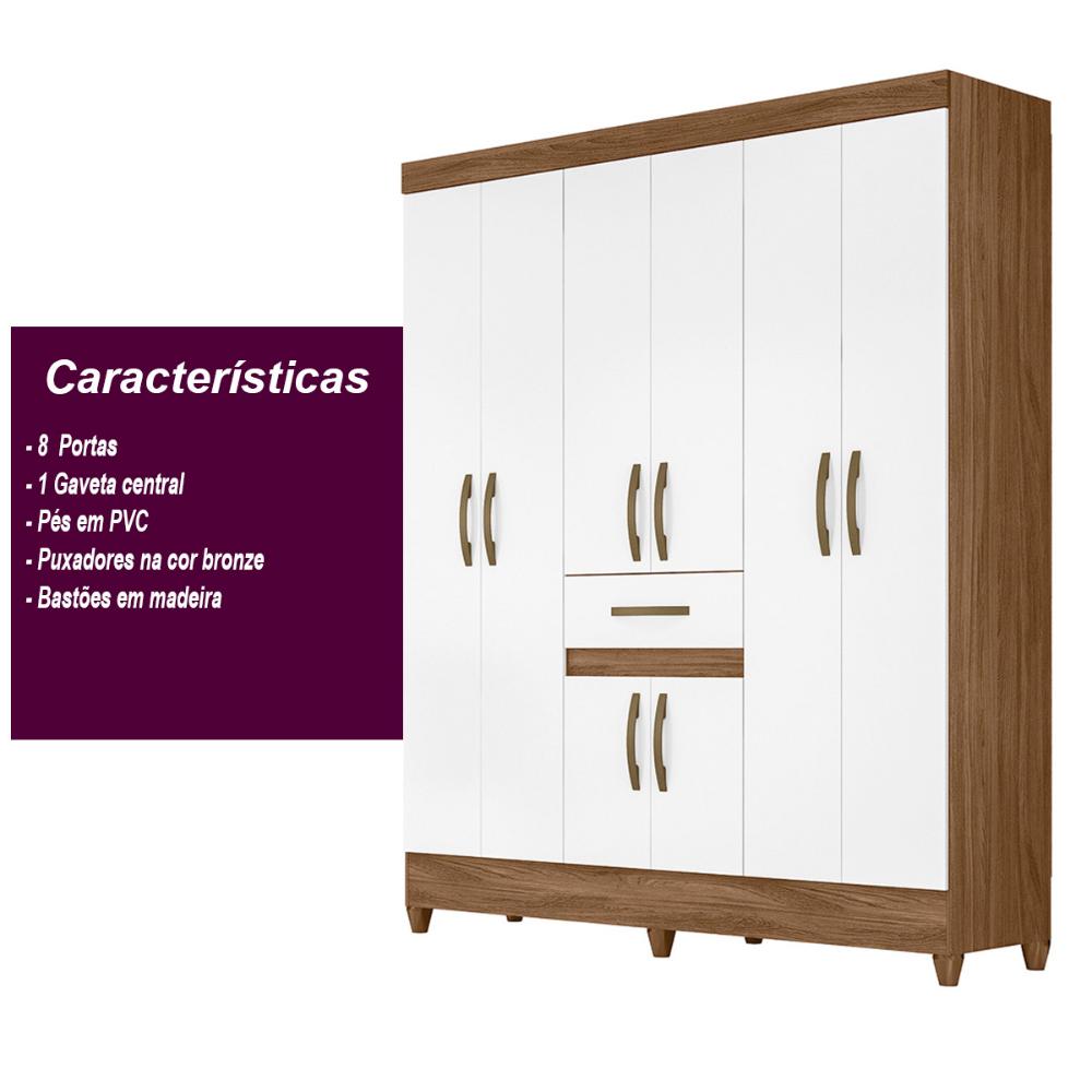 Guarda Roupa Casal 6 Portas 1 gaveta Portugal - Naturale / Branco