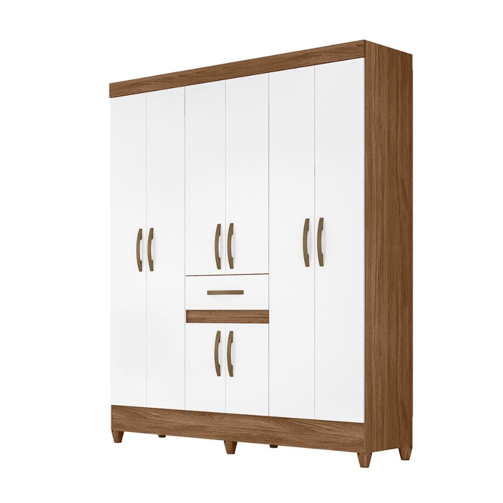 Guarda Roupa Casal 6 Portas 1 gaveta Portugal - Naturale / Branco