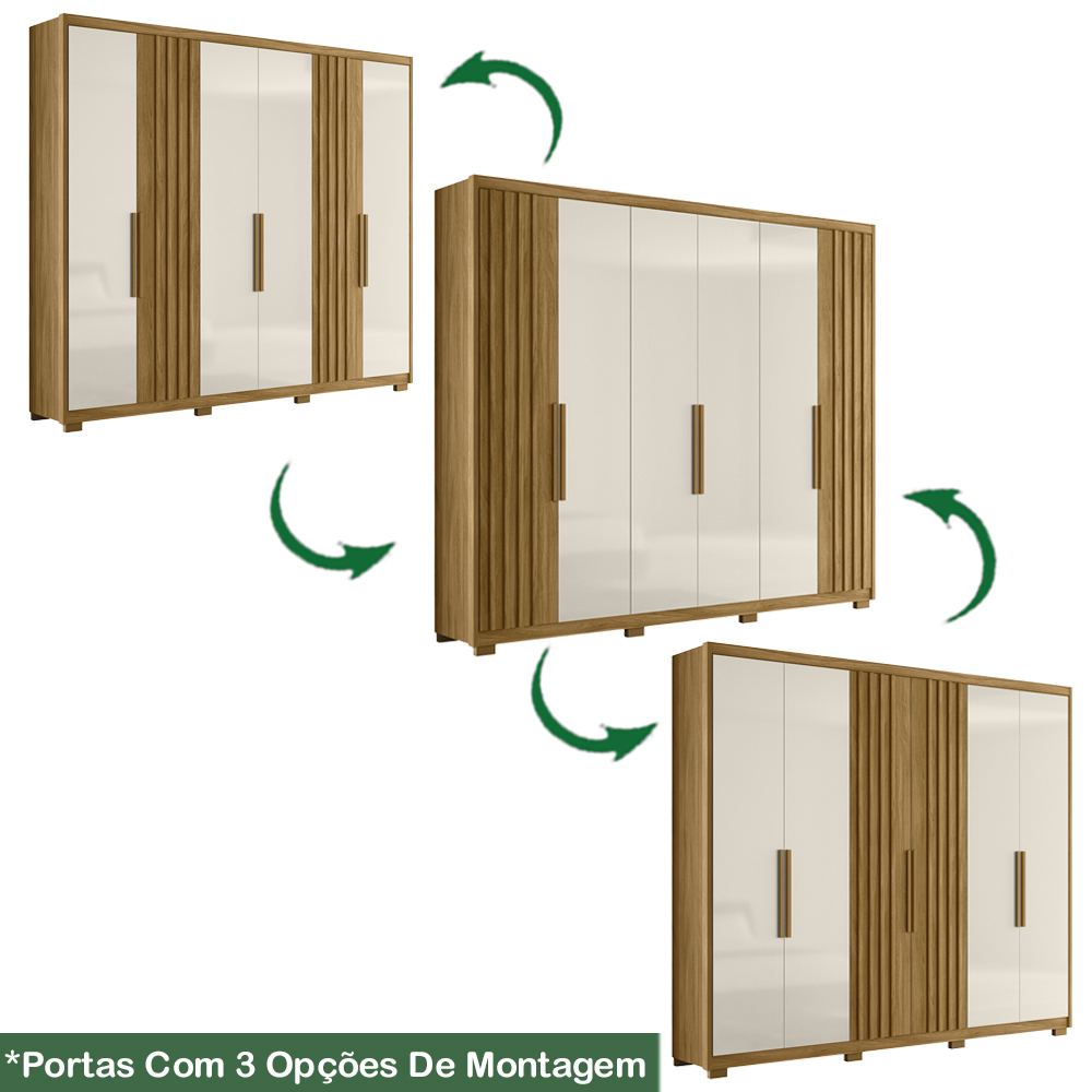 Guarda Roupa Casal 6 Portas 4 Gav 0340 Freijo Off White Moval