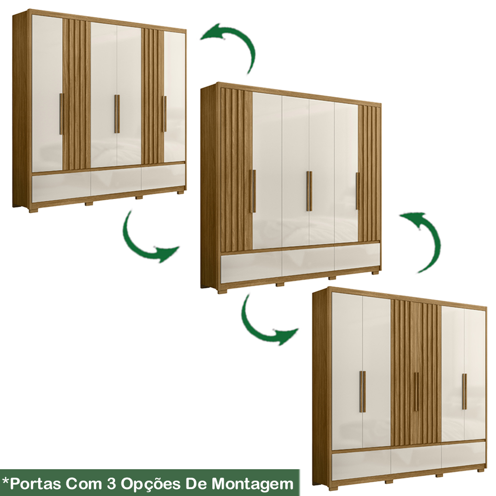 Guarda Roupa Casal 6 Portas 5 Gav 0330 Freijo Off White Moval