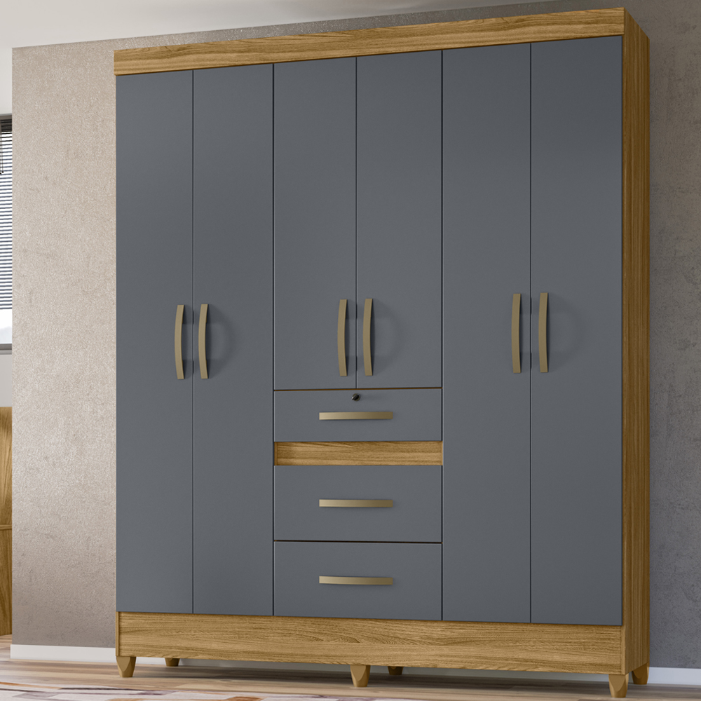 Guarda Roupa Casal 6 Portas 8680 Freijo Cinza Moval
