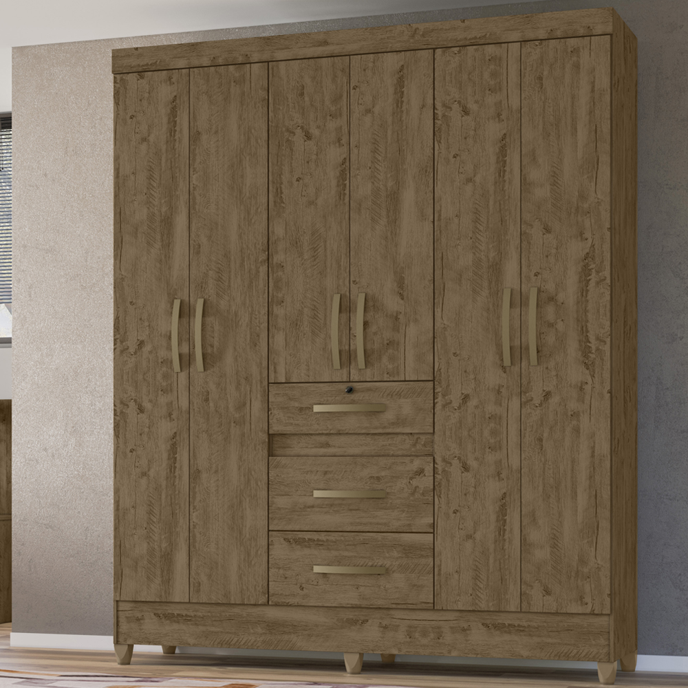 Guarda Roupa Casal 6 Portas 8683 Castanho Wood Moval