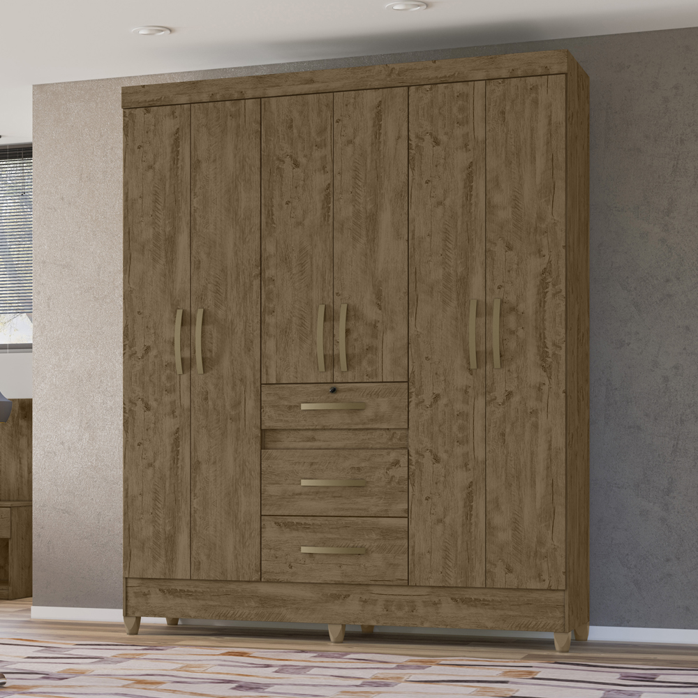 Guarda Roupa Casal 6 Portas 8683 Castanho Wood Moval