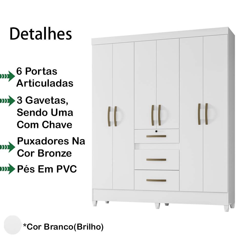 Guarda Roupa Casal 6 Portas 8684 Branco Moval
