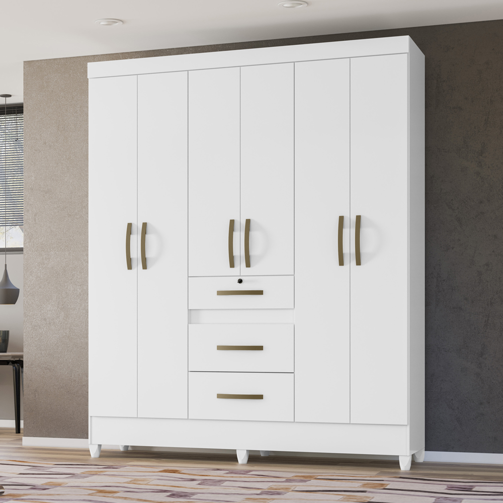 Guarda Roupa Casal 6 Portas 8684 Branco Moval