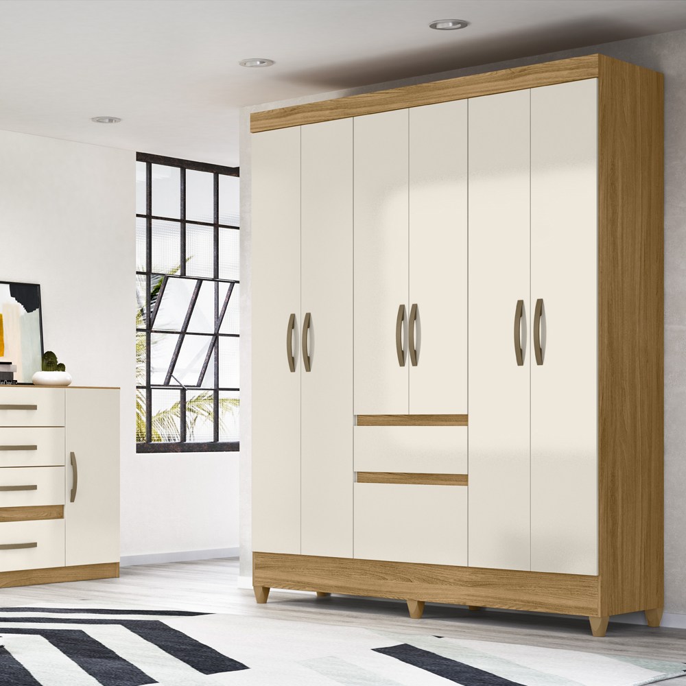 Guarda Roupa Casal 6 Portas 8990 Freijo Off White Moval