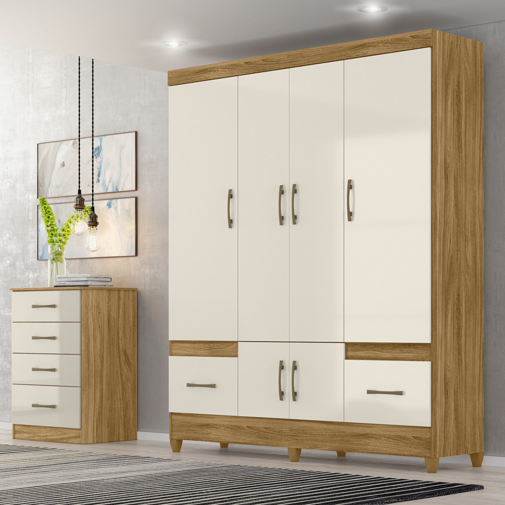 Guarda Roupa Casal 6 Portas 9120 Freijo Off White Moval