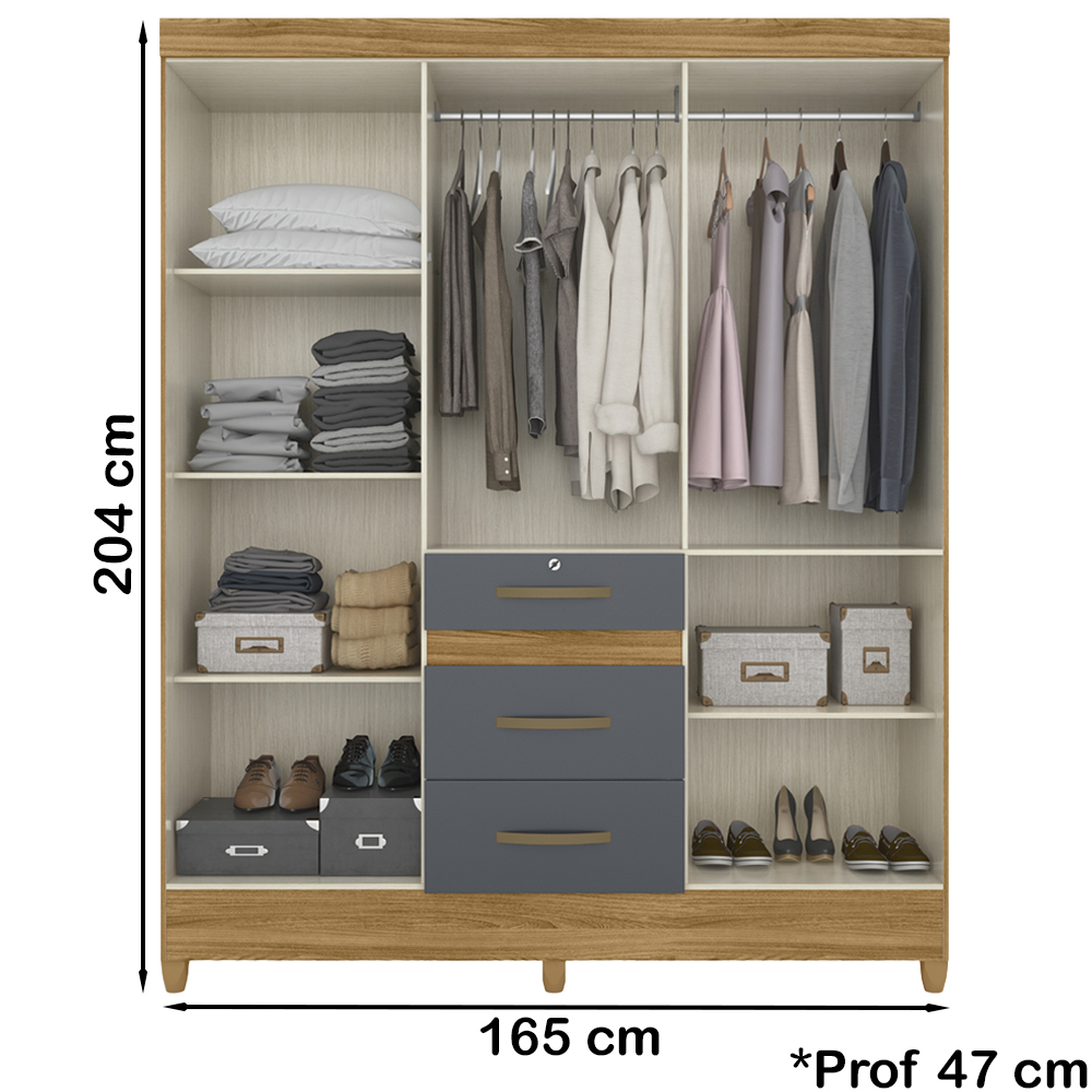 Guarda Roupa Casal 6 Portas Com Espelho 8680 Freijo Cinza Moval
