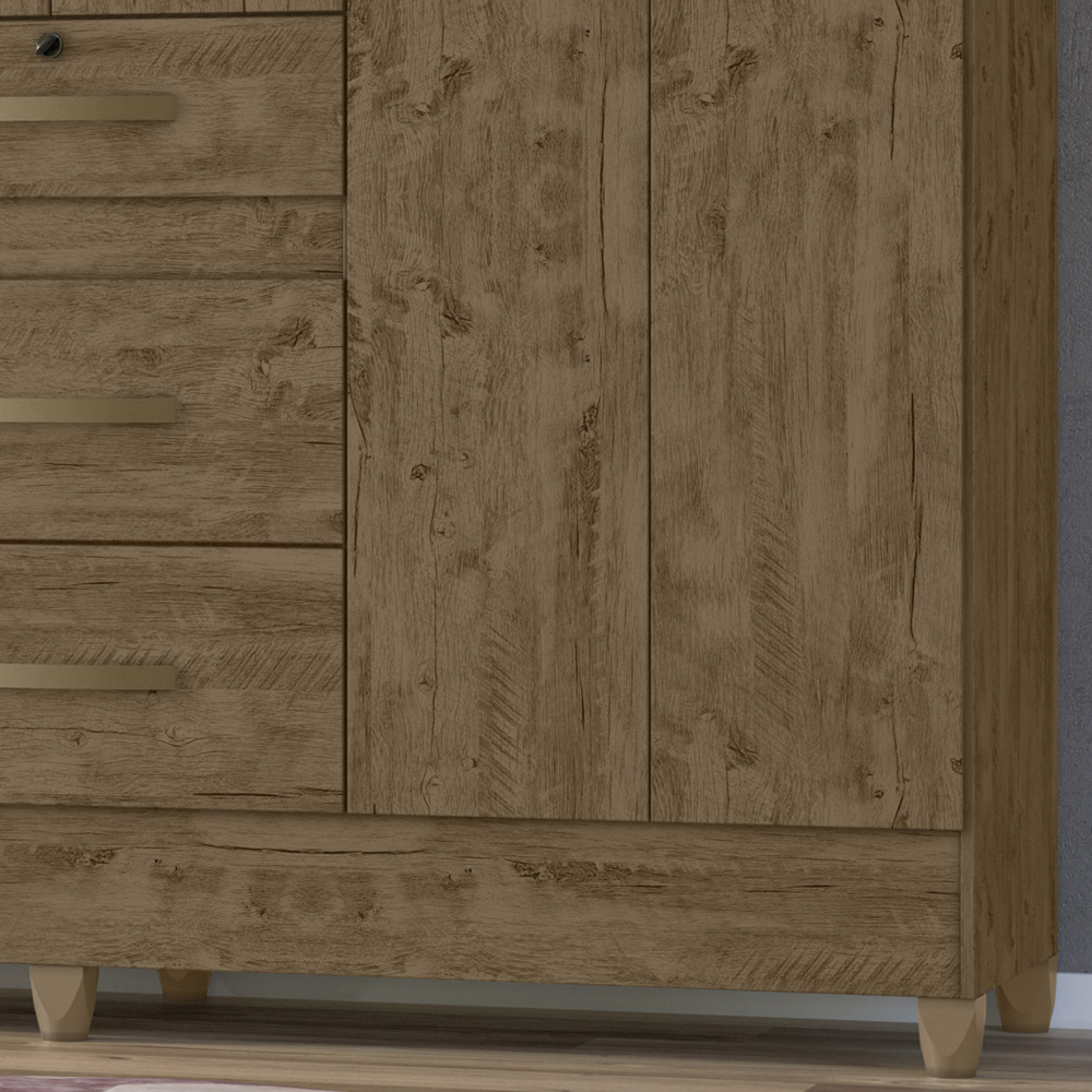 Guarda Roupa Casal 6 Portas Com Espelho 8683 Castanho Wood Moval