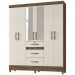 Guarda Roupa Casal 6 Portas Com Espelho 8683 Castanho Wood Off White Moval