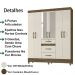 Guarda Roupa Casal 6 Portas Com Espelho 8683 Castanho Wood Off White Moval