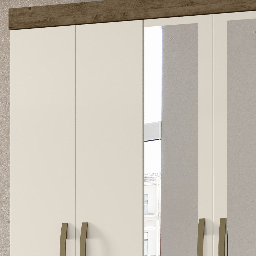 Guarda Roupa Casal 6 Portas Com Espelho 8683 Castanho Wood Off White Moval