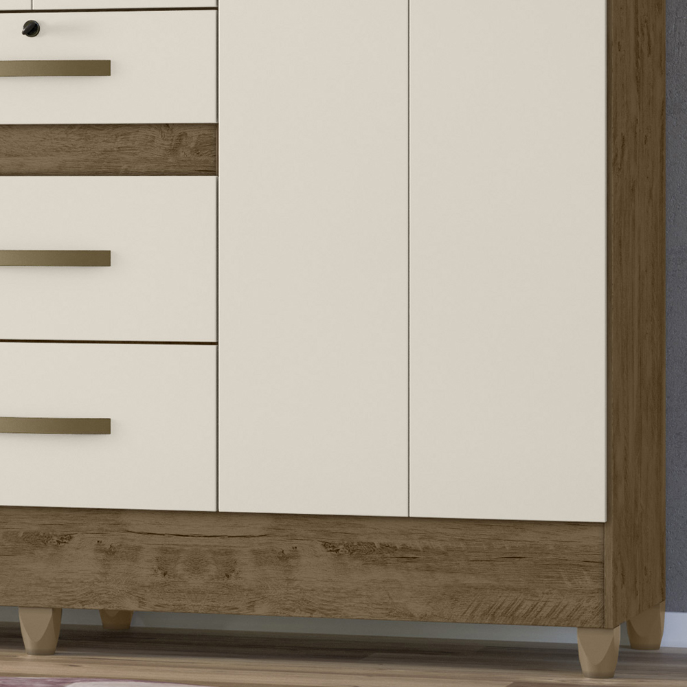 Guarda Roupa Casal 6 Portas Com Espelho 8683 Castanho Wood Off White Moval