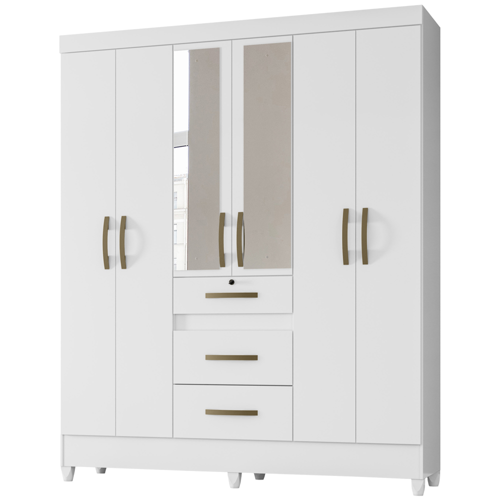 Guarda Roupa Casal 6 Portas Com Espelho 8684 Branco Moval