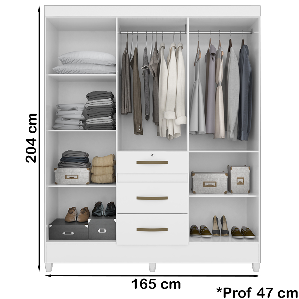 Guarda Roupa Casal 6 Portas Com Espelho 8684 Branco Moval
