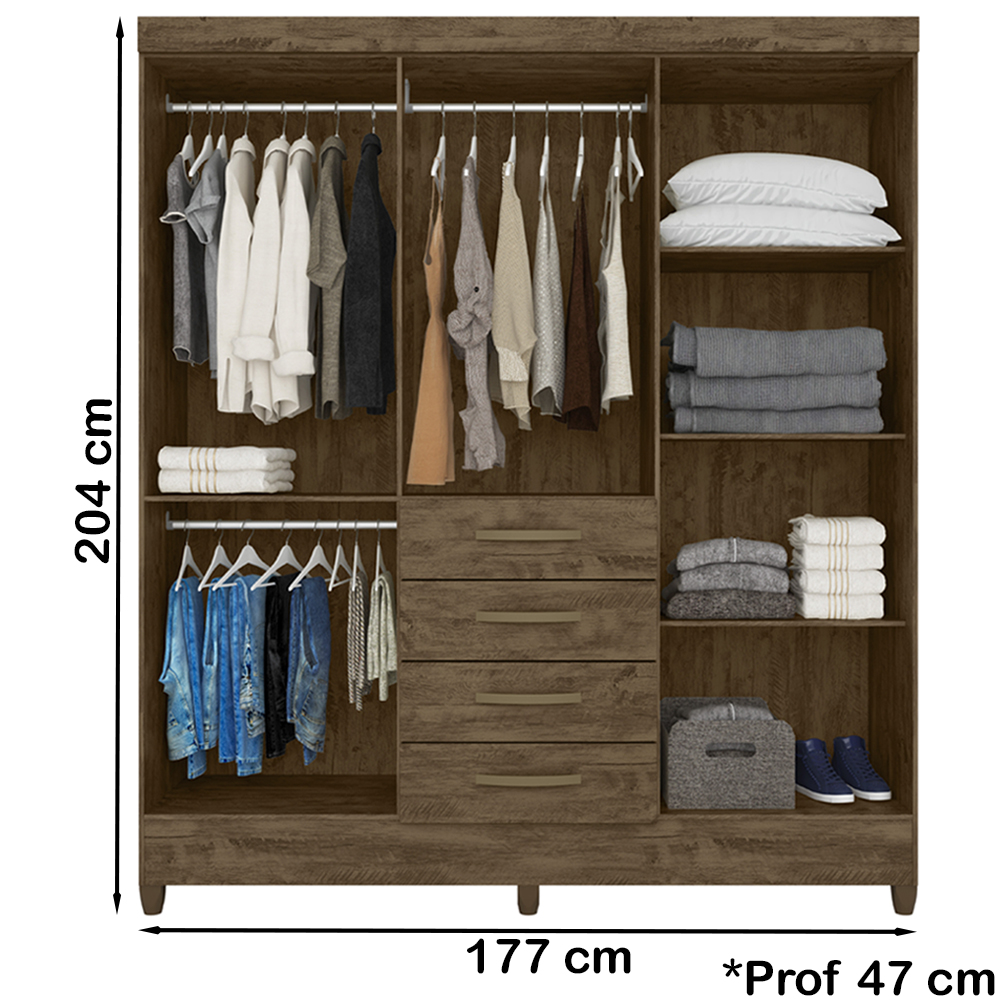 Guarda Roupa Casal 6 Portas Com Espelho 8963 Castanho Wood Moval