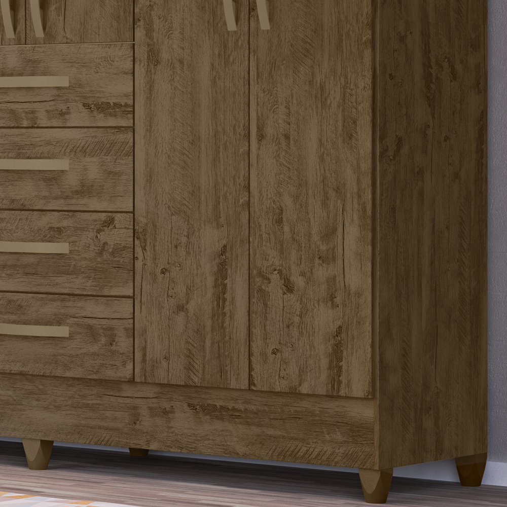 Guarda Roupa Casal 6 Portas Com Espelho 8963 Castanho Wood Moval