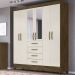 Guarda Roupa Casal 6 Portas Com Espelho 8963 Castanho Wood Off White Moval
