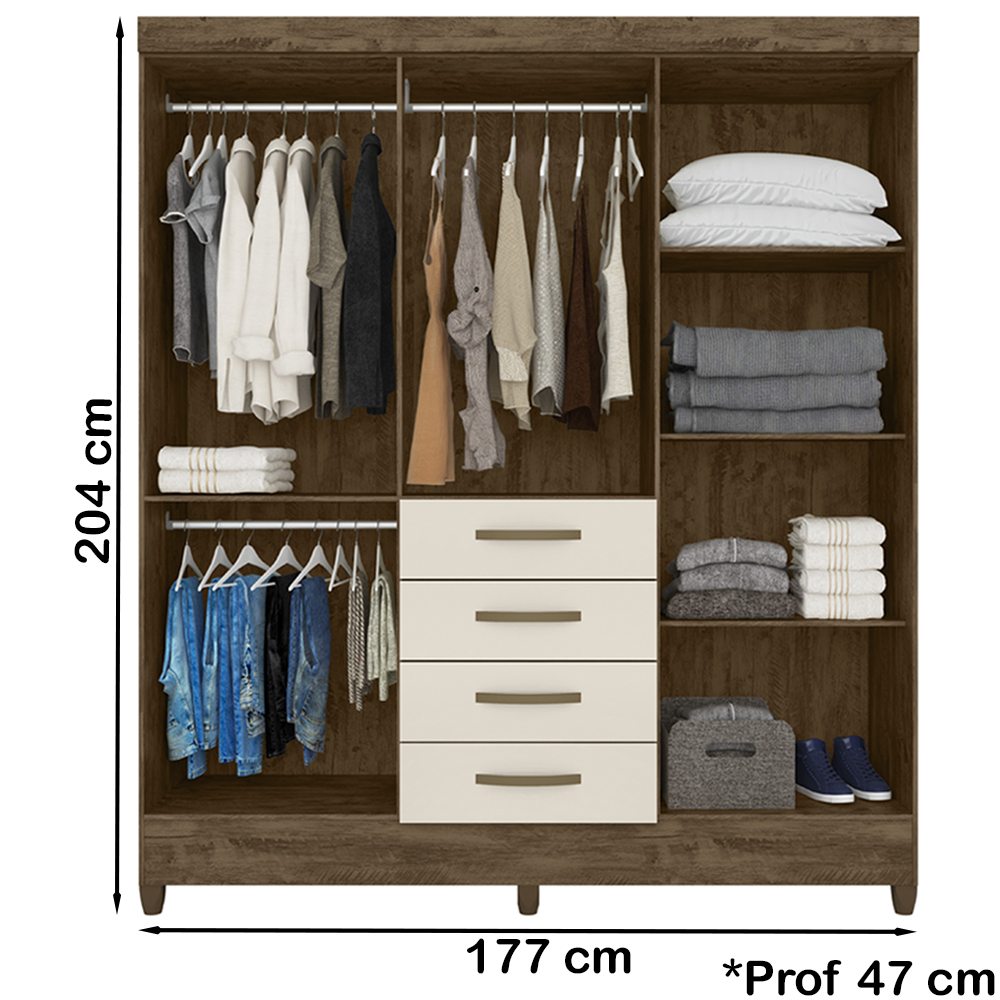 Guarda Roupa Casal 6 Portas Com Espelho 8963 Castanho Wood Off White Moval