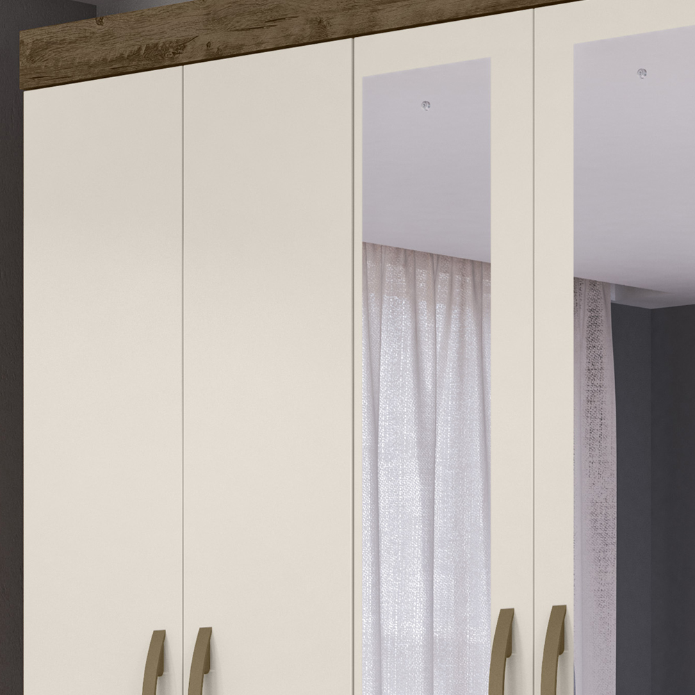 Guarda Roupa Casal 6 Portas Com Espelho 8963 Castanho Wood Off White Moval