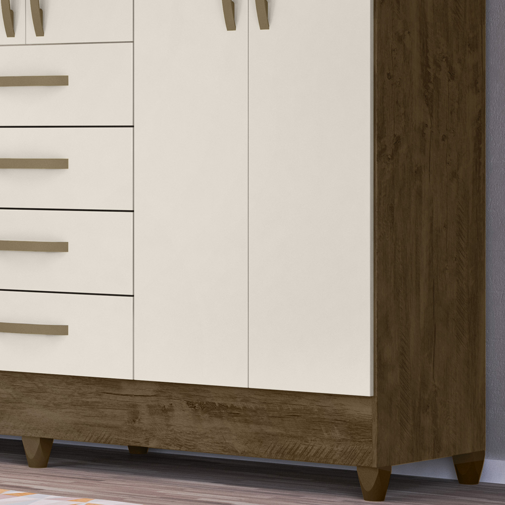 Guarda Roupa Casal 6 Portas Com Espelho 8963 Castanho Wood Off White Moval